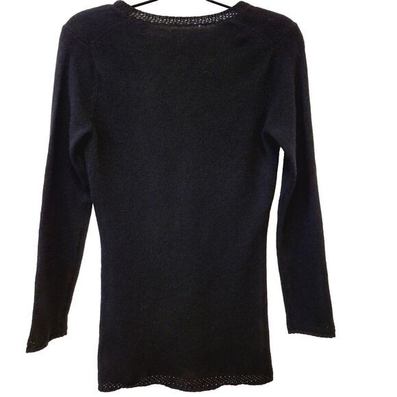 100% Cashmere V-neck Black Azure Finish Long Sleeve Women Sz XS Sweater - Picture 8 of 9